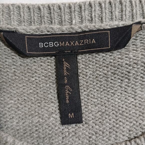 BCBG MAX AZARIA Med Grey Black-Lace-Accent Long-Sleeved Cotton Blend Sweater - Picture 2 of 13